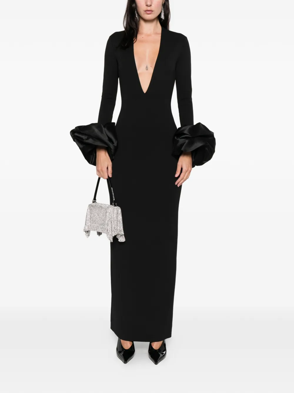 Solace London V-neck ruffled dress - Zwart