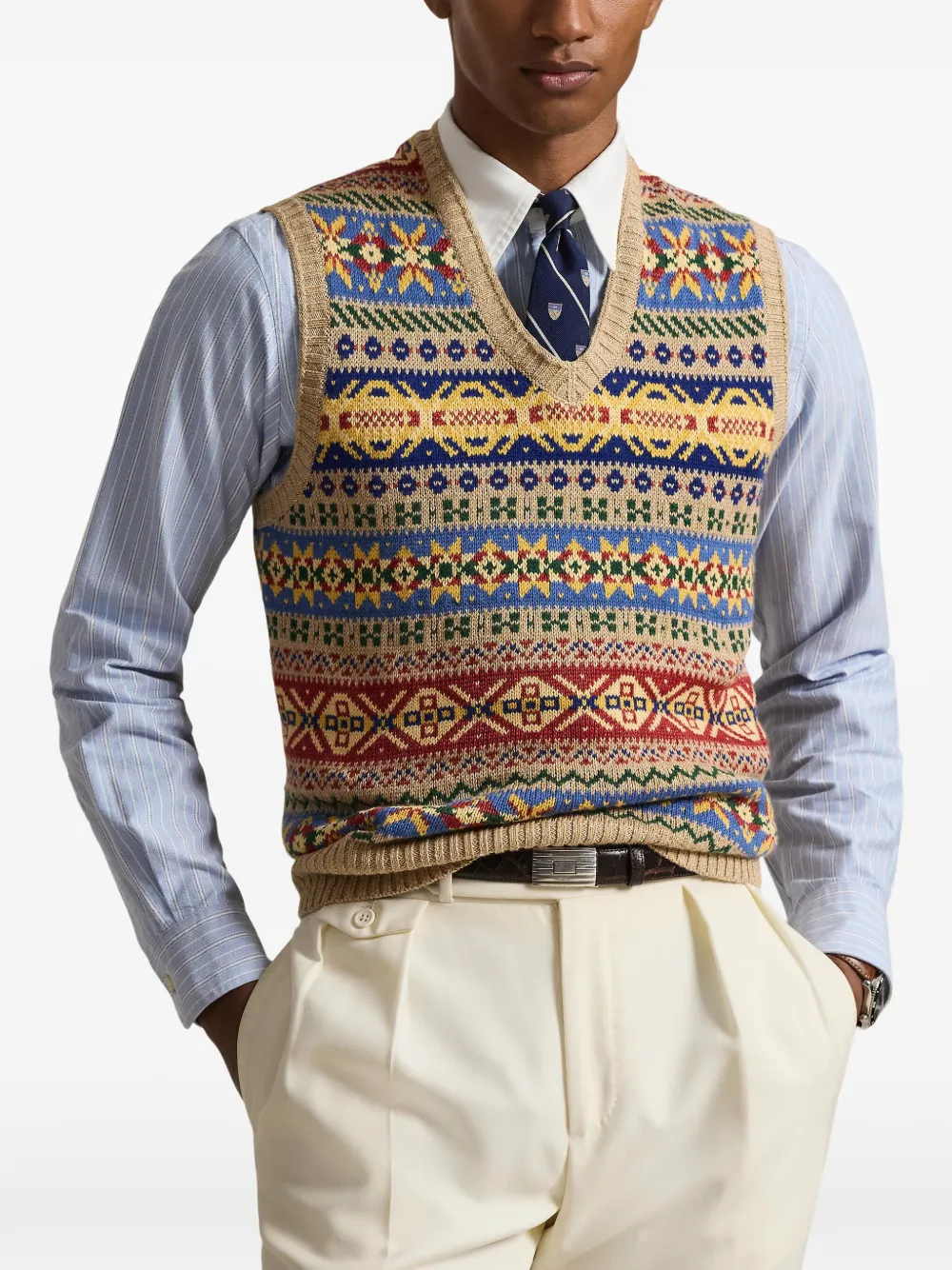 Polo Ralph Lauren Fair Isle gilet met V-hals Beige