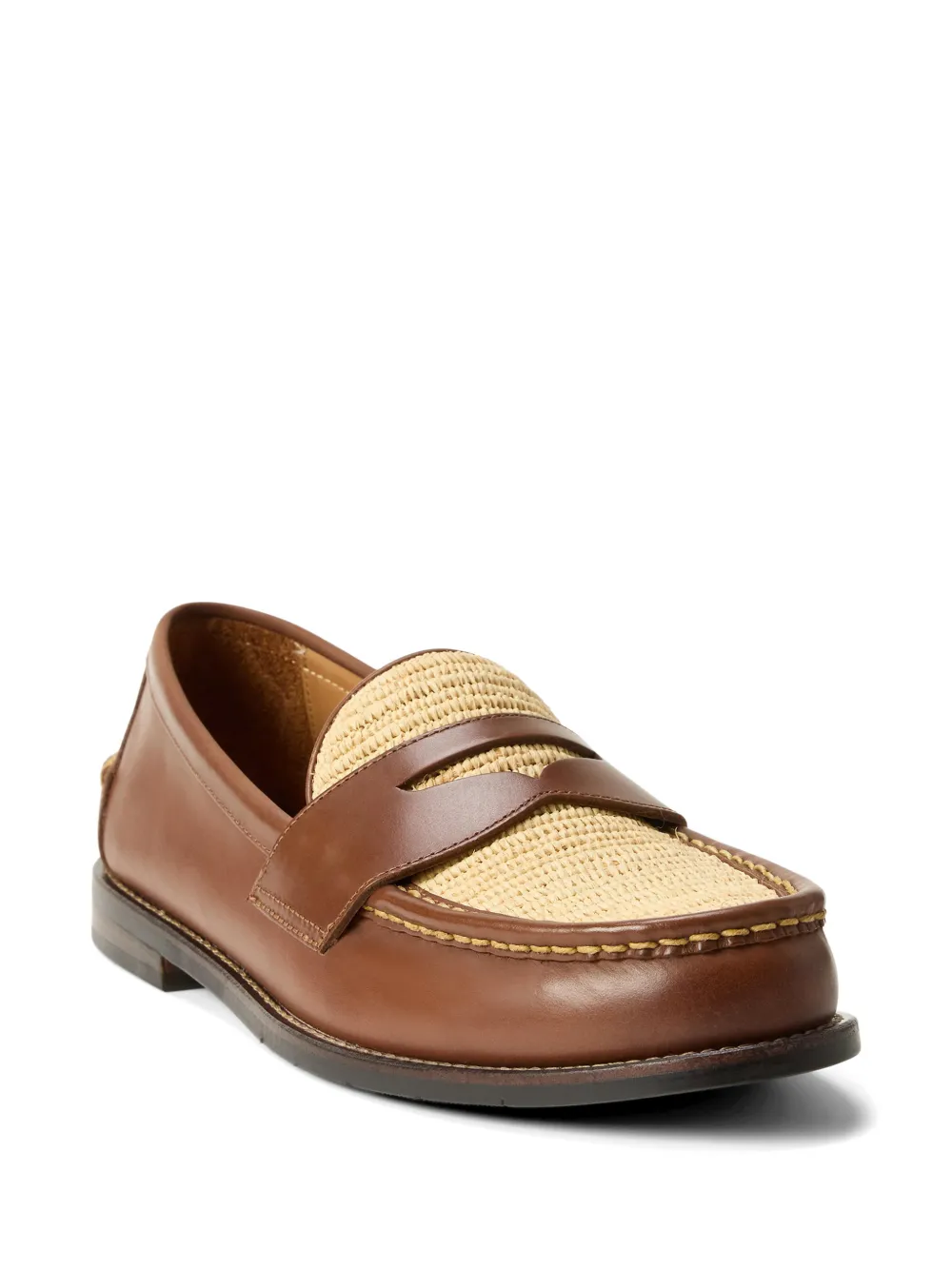 Polo Ralph Lauren Alston Penny leren loafers met raffia detail Bruin