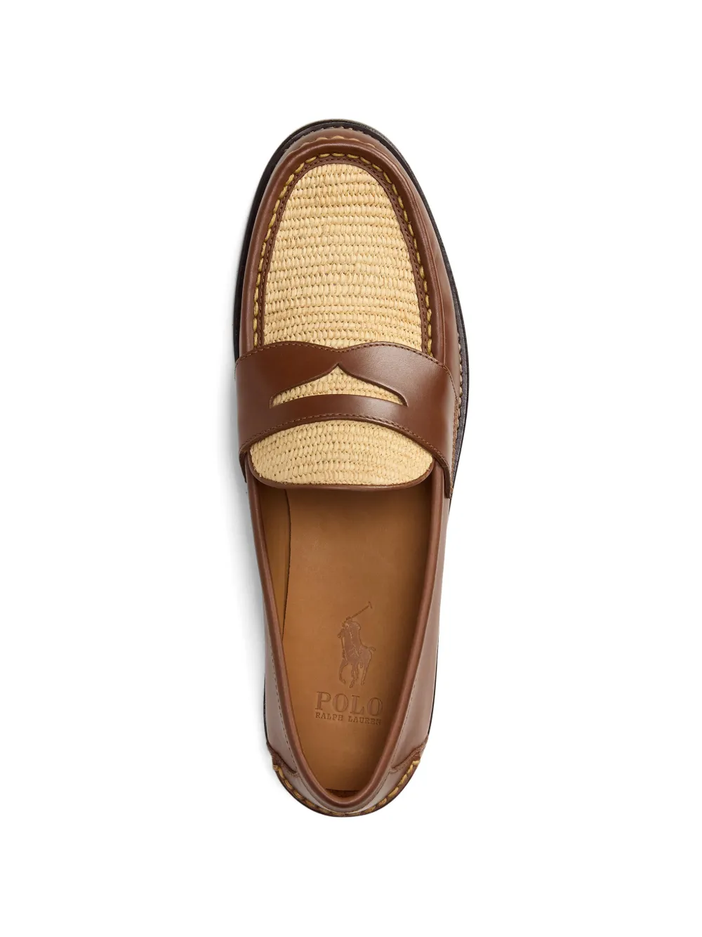 Polo Ralph Lauren Alston Penny leren loafers met raffia detail Bruin