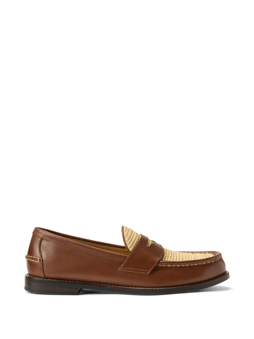 Polo Ralph Lauren Alston Penny leren loafers met raffia detail Bruin