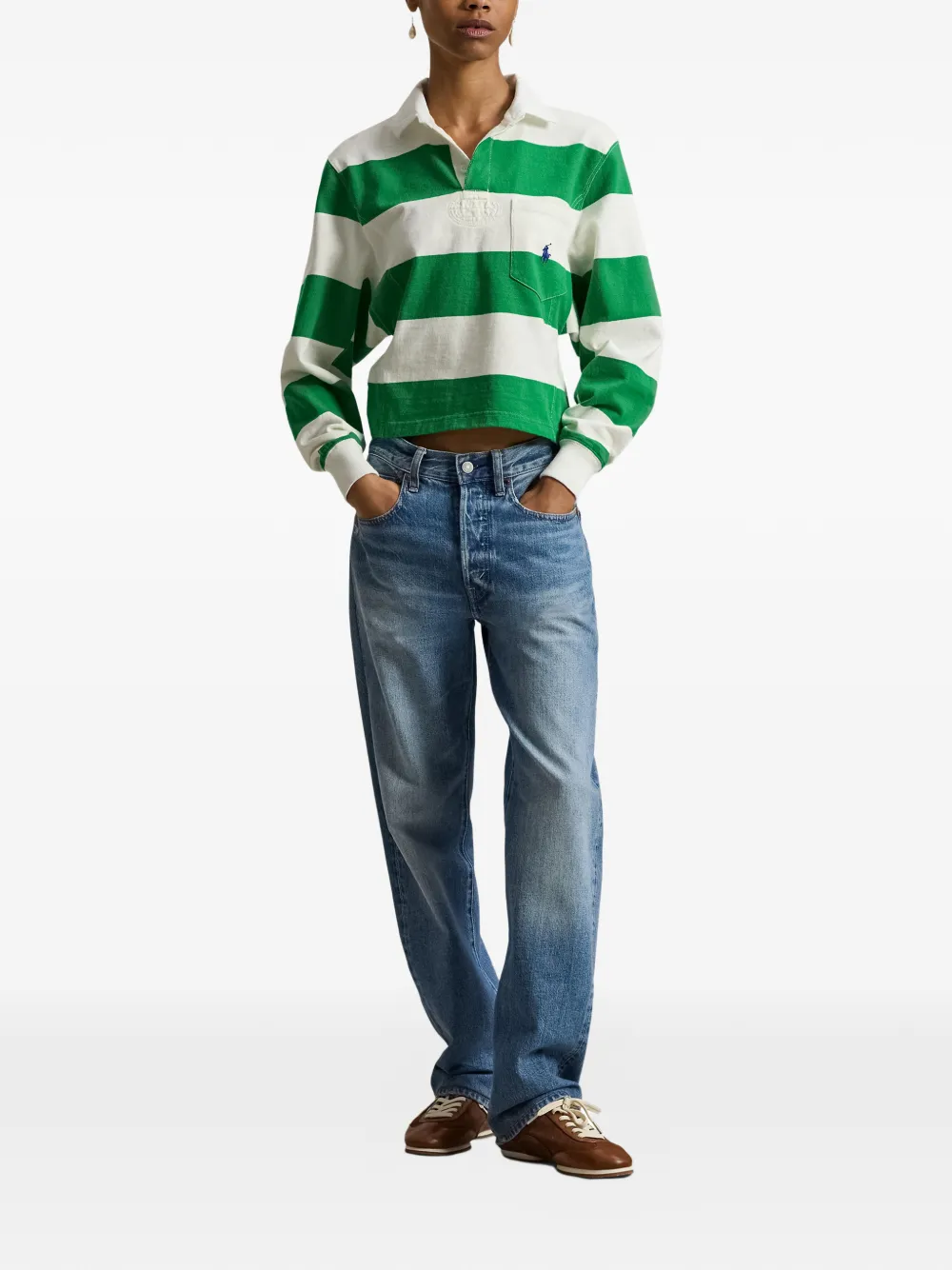 striped patch pocket rugby shirt