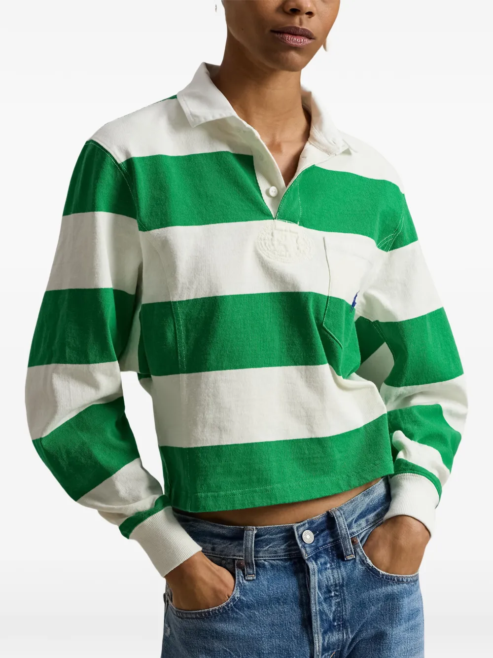 striped patch pocket rugby shirt