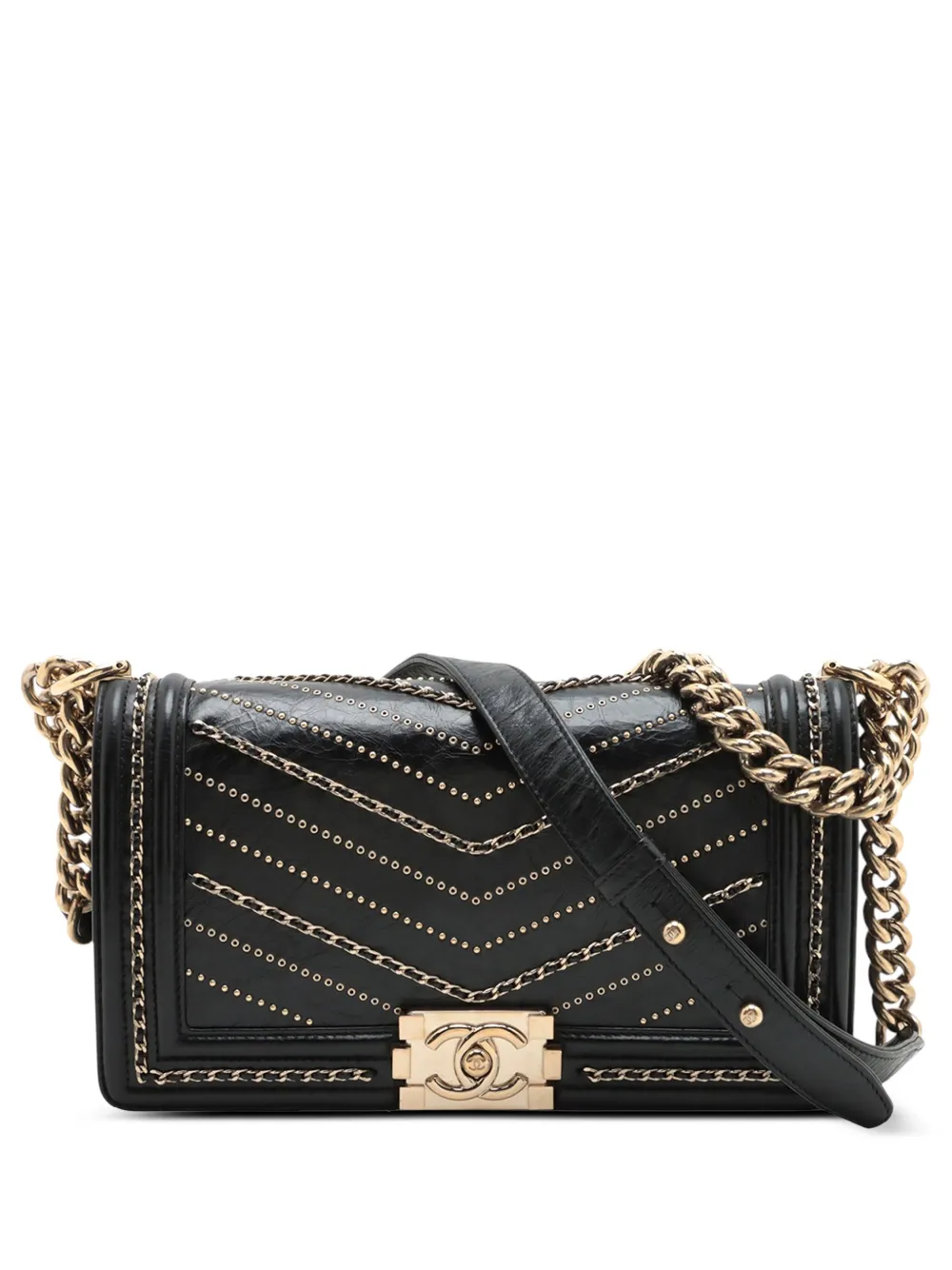 CHANEL Pre-Owned 2018-2019 オールドミディアム シェブロン クランプルカーフ デコラティブ ボーイフラップ