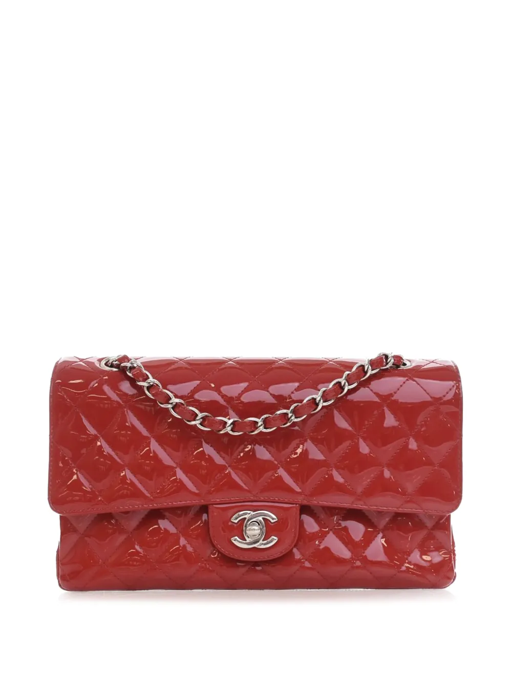 CHANEL Pre-Owned 2009-2010 ミディアム クラシック パテント ダブルフラップ ショルダーバッグ - レッド