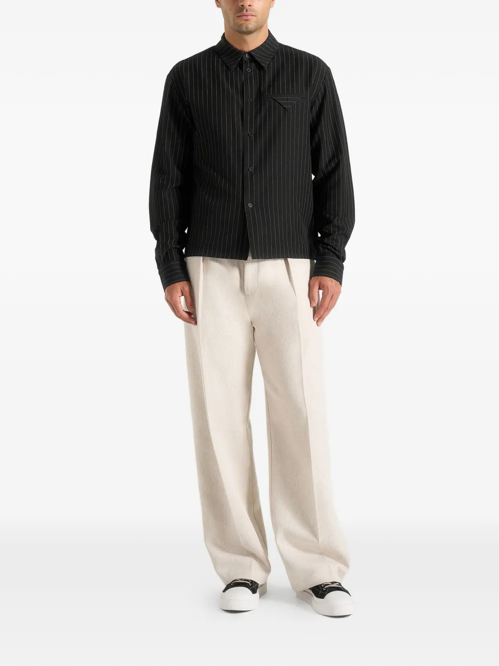 Manière De Voir Arlo pinstripe-pattern chest-pocket shirt - Zwart