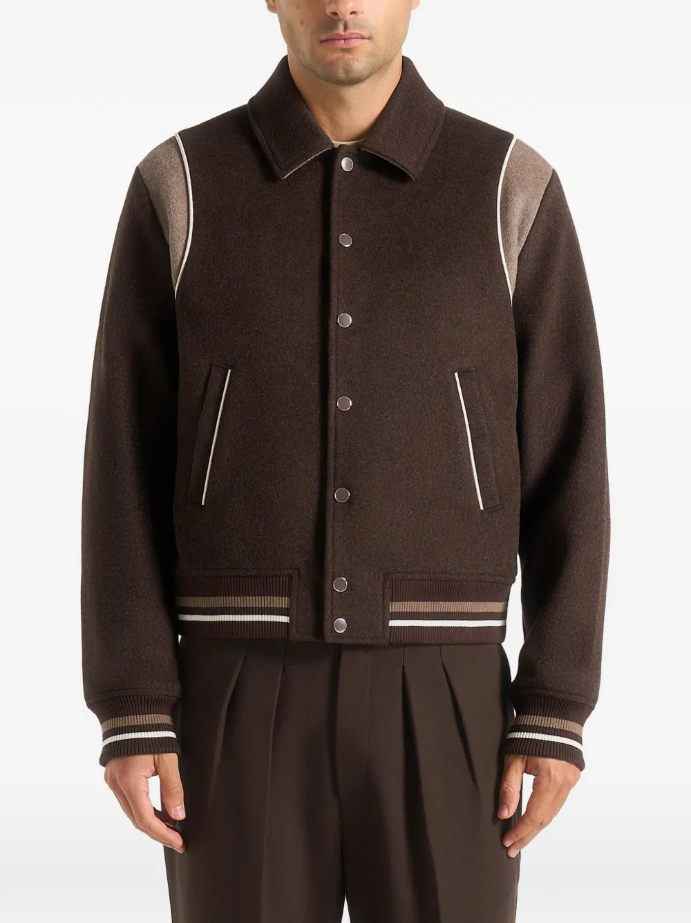 Manière De Voir Nico contrast wool varsity jacket - ブラウン Manière De Voir Nico contrast wool varsity jacket - ブラウン