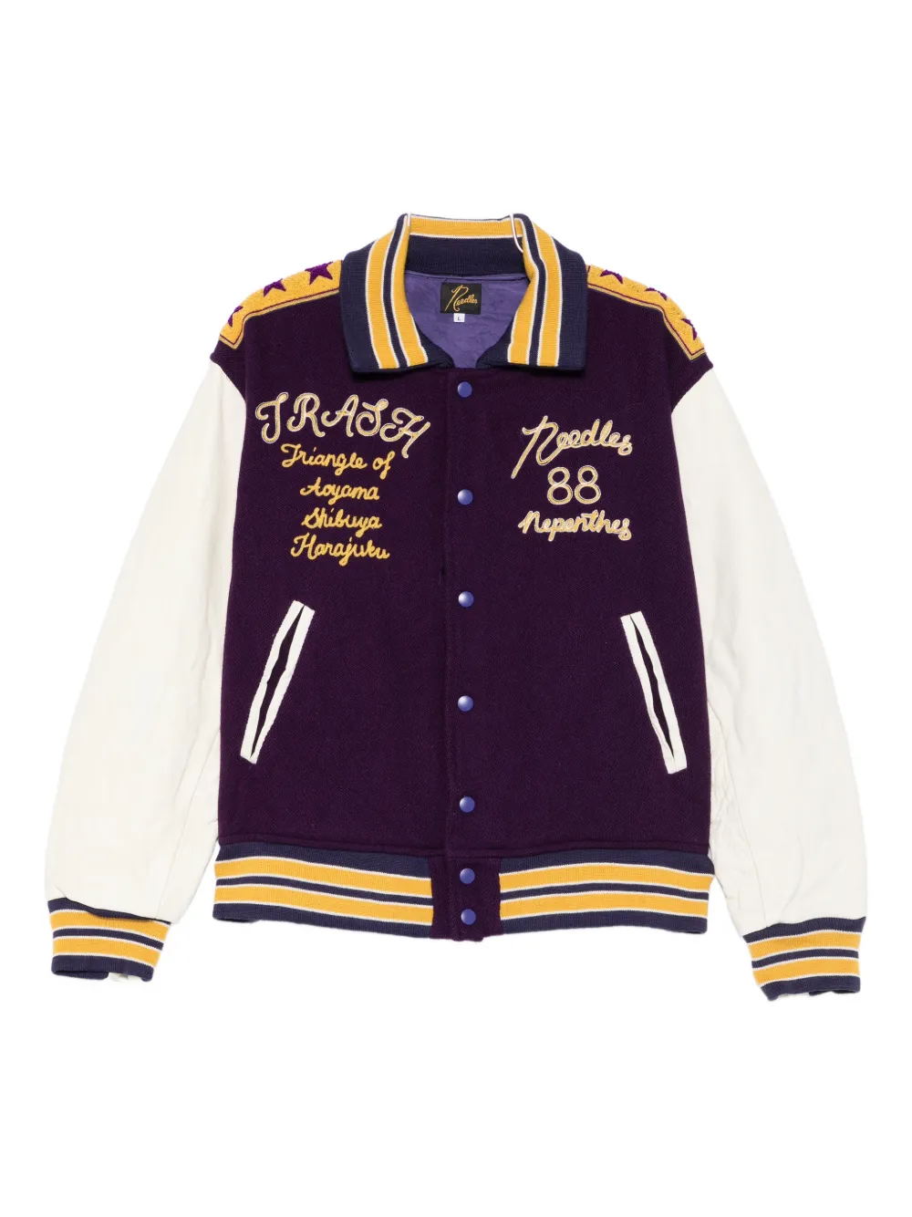 Needles embroidered letter jacket - パープル