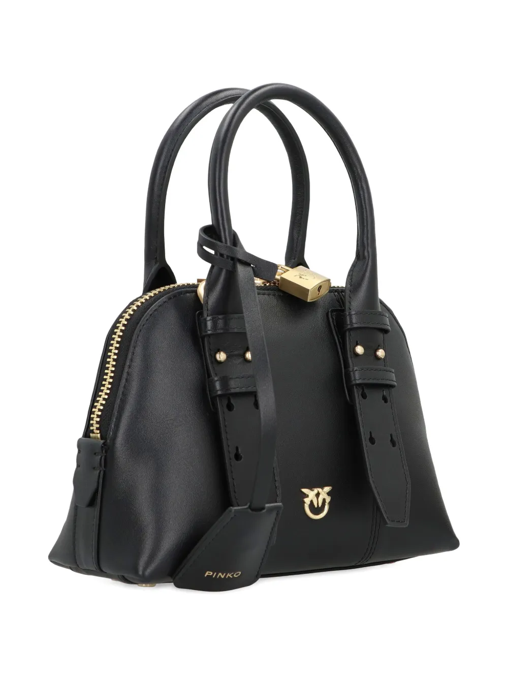 Pinko Logo-detailing Leather Shoulder Bag In Black