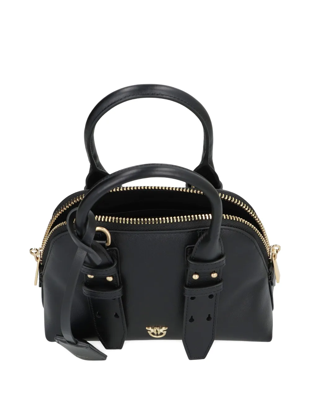 Pinko Logo-detailing Leather Shoulder Bag In Black