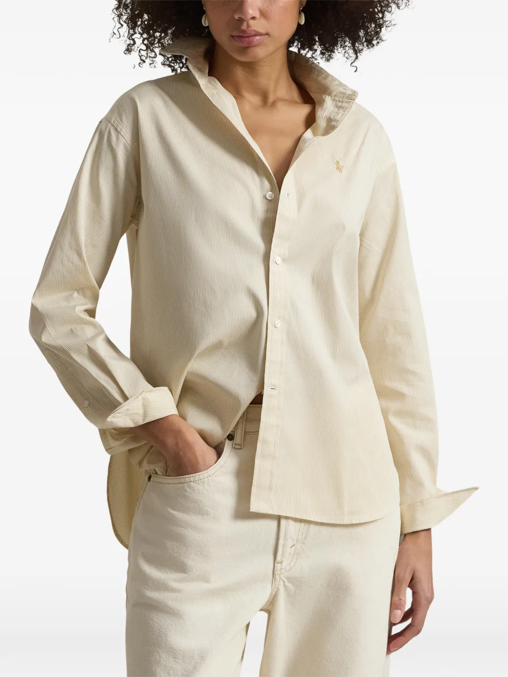 Polo Ralph Lauren Pony gestreepte katoenen blouse Geel