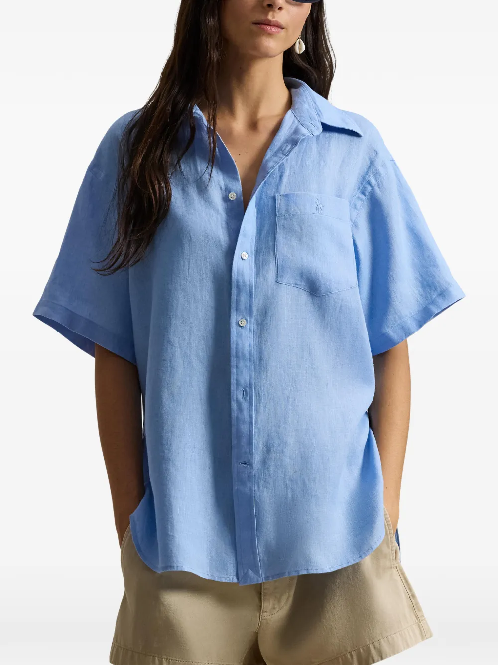 Polo Ralph Lauren Linnen blouse met opgestikte zak Blauw