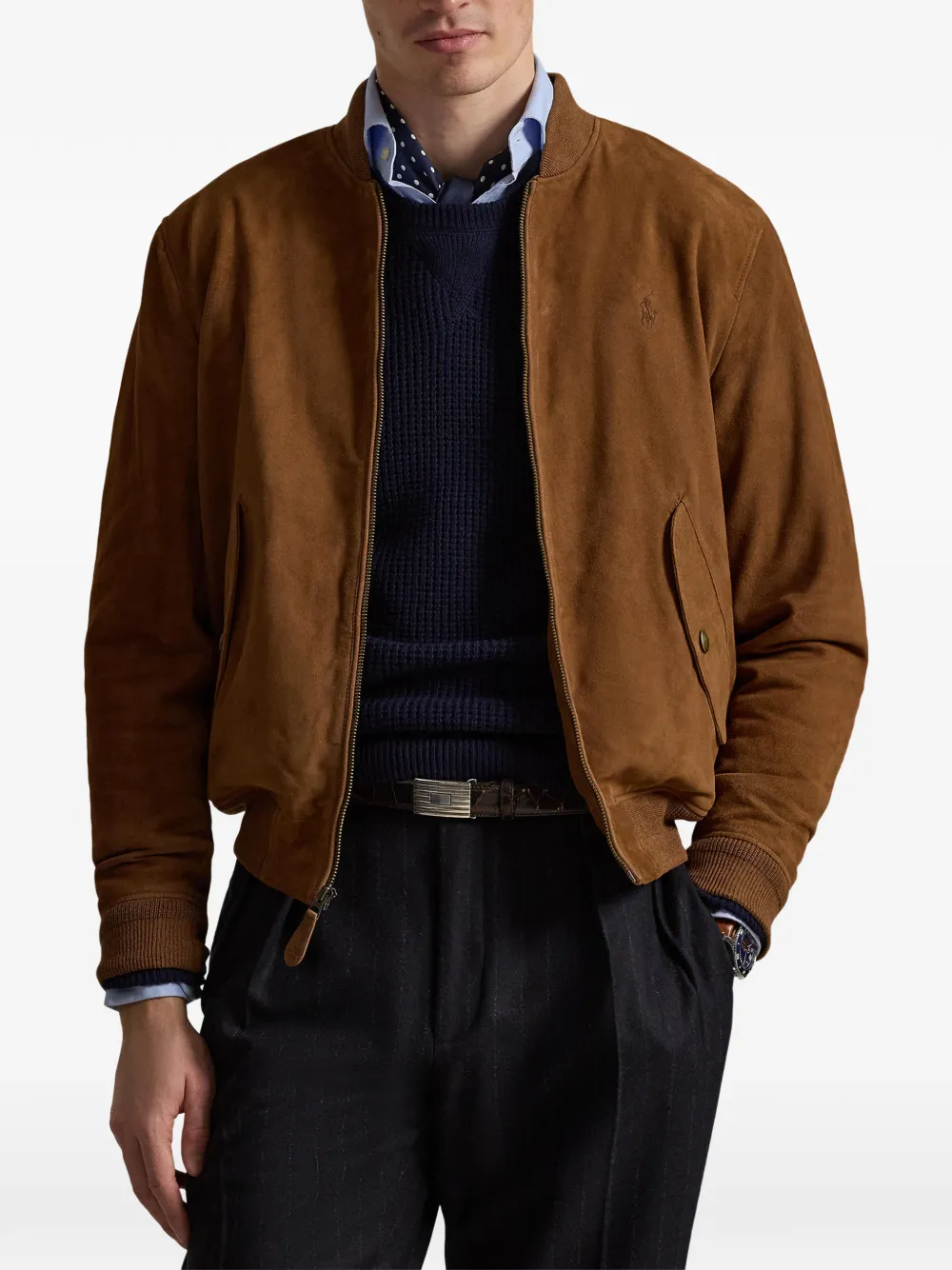 POLO Ralph Lauren suede jacket レザージャケット Polo Ralph Lauren Zipped Suede Jacket | Brown | FARFETCH IN