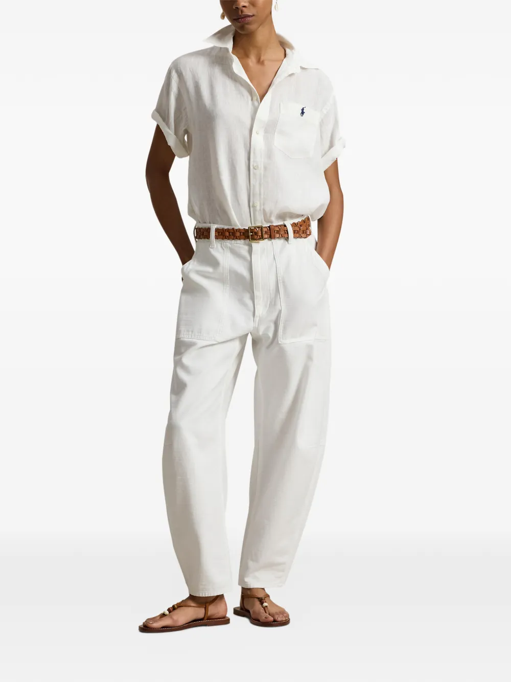  Polo Ralph Lauren Oversize Patch Linen Shirt - Neutrals 