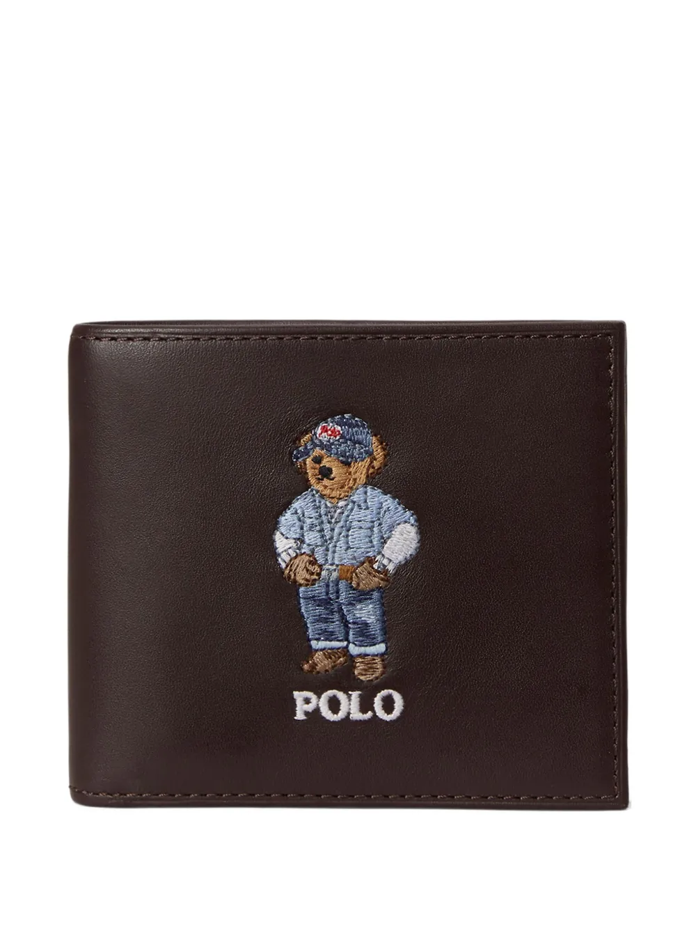 Polo Ralph Lauren Portafoglio bi-fold in pelle con ricamo - Marrone