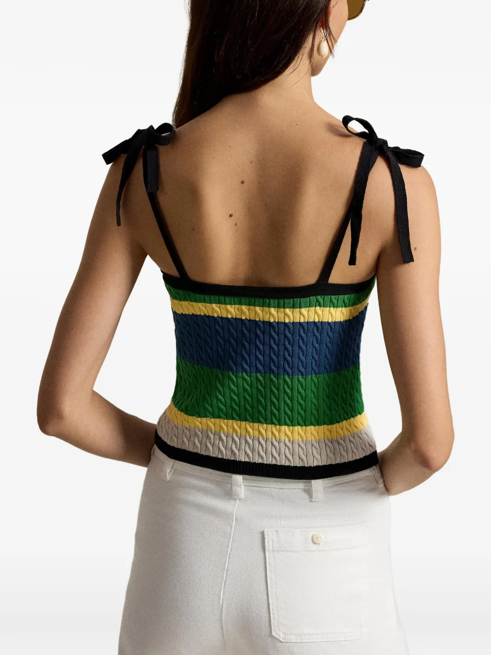 Polo Ralph Lauren Kabelgebreide tanktop met gestrikte band Zwart