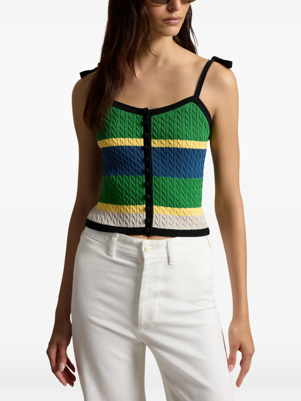 Polo Ralph Lauren Kabelgebreide tanktop met gestrikte band Zwart