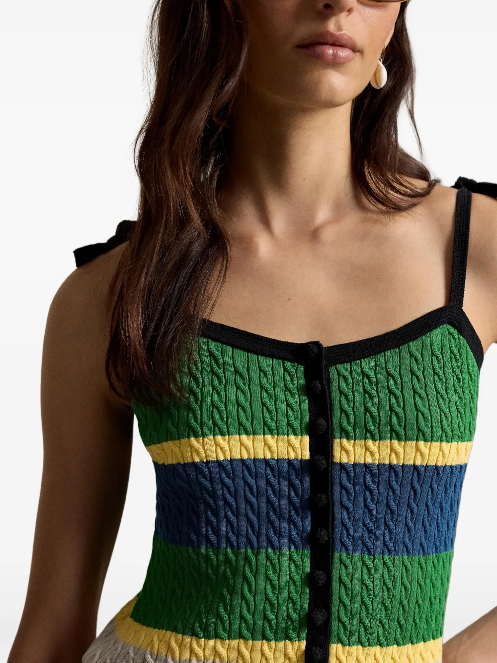 Polo Ralph Lauren Kabelgebreide tanktop met gestrikte band Zwart