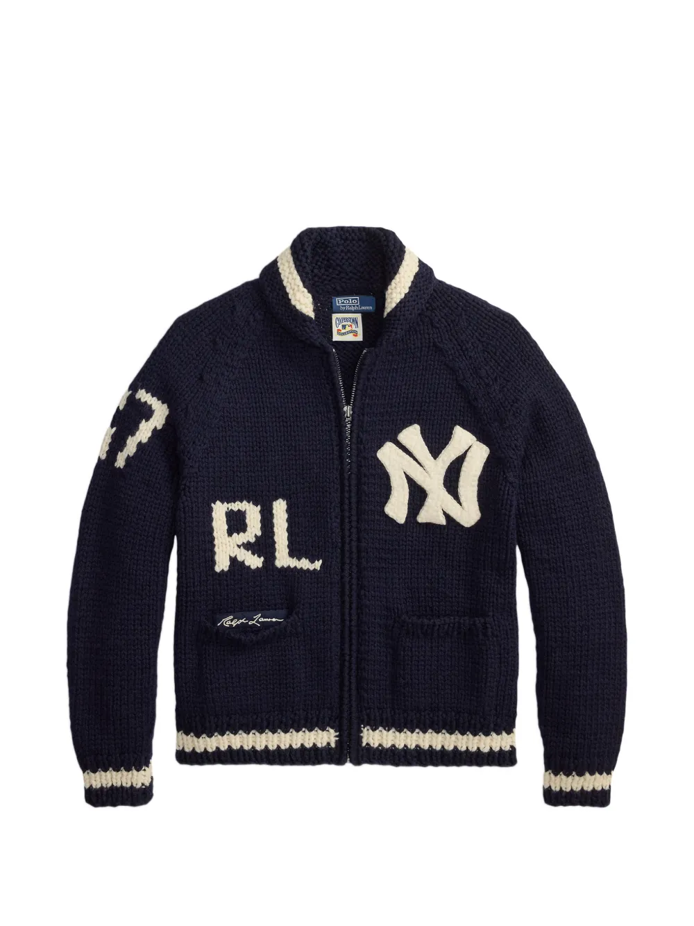 Polo Ralph Lauren logo-patch chunky-knit cardigan - Blau