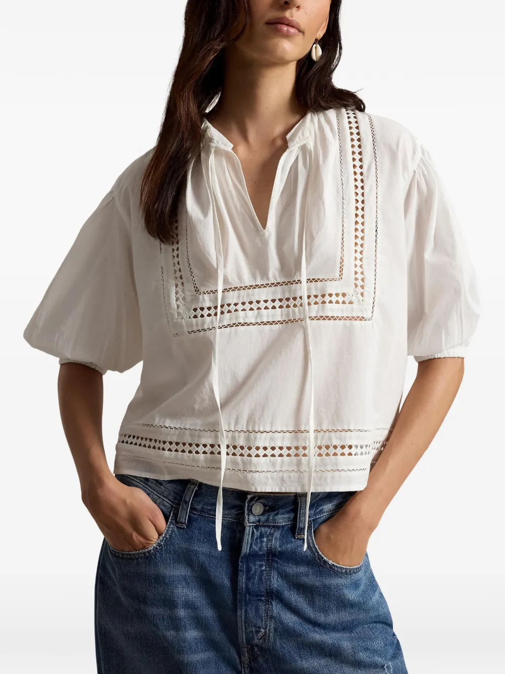 Polo Ralph Lauren Blouse met gestrikte hals Wit