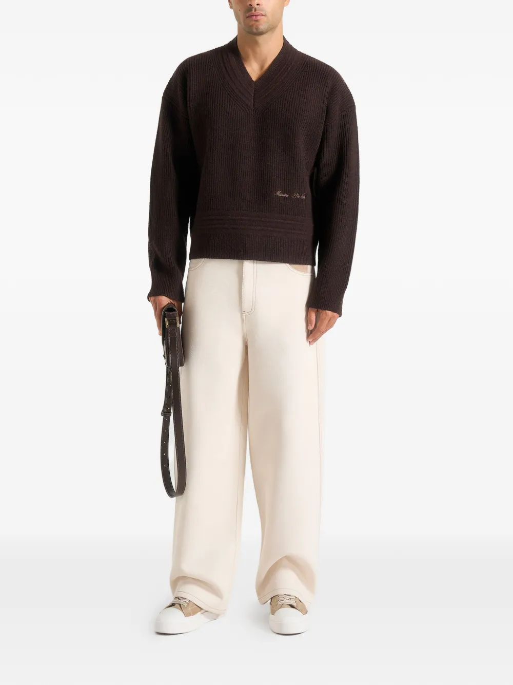 Manière De Voir V-neck dropped-shoulders knitted sweater - Bruin