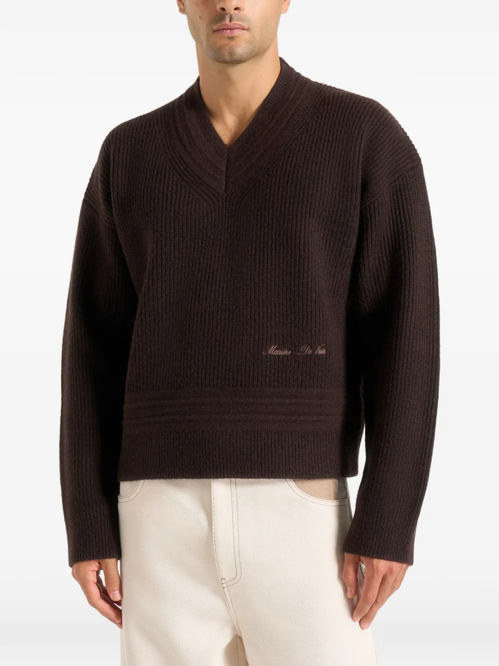 Manière De Voir V-neck dropped-shoulders knitted sweater - Braun