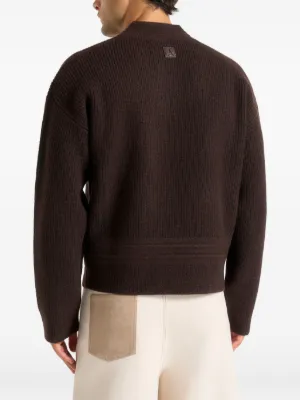 Remi logo-embroidery V-neck knit brown sweater 5