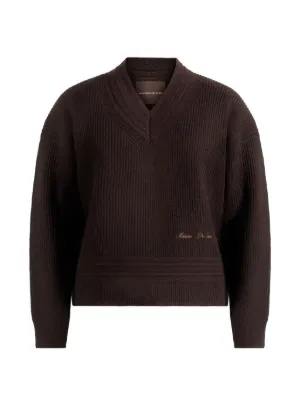Remi logo-embroidery V-neck knit brown sweater 2