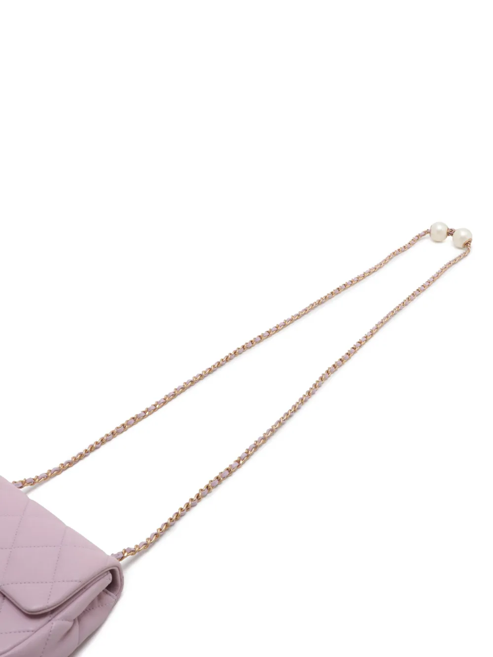 Pre-owned Chanel 2021-2025 Mini Quilted Lambskin Double Pearl Flap Crossbody Bag In Pink