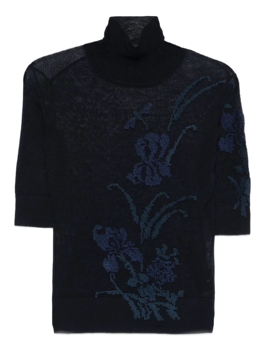 Ermanno Scervino floral-embroidered roll-neck top - ブルー