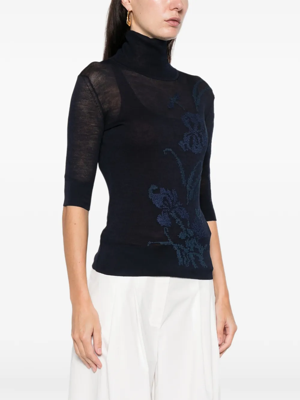 Ermanno Scervino Top met col en geborduurde bloemen Blauw