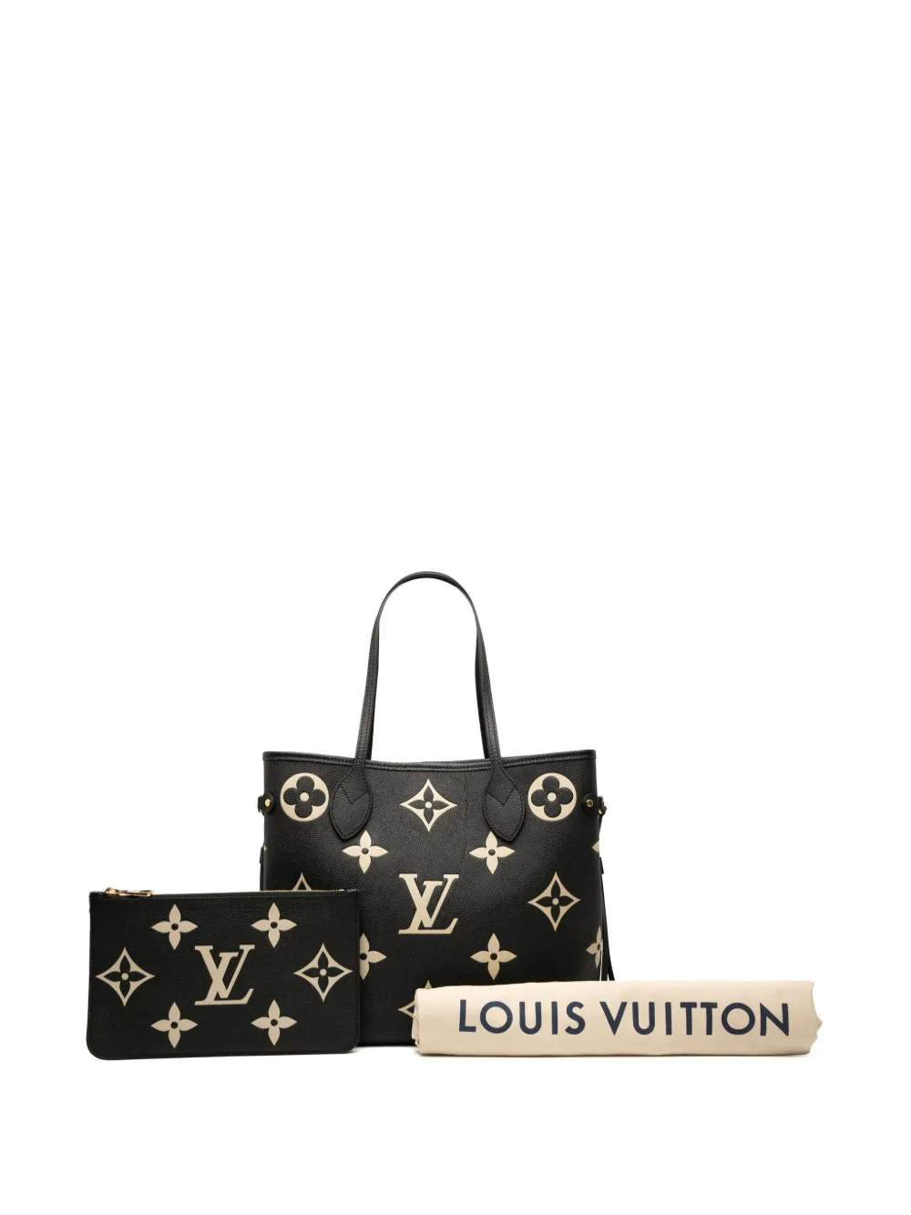 Pre-owned Louis Vuitton 2021-2025 Bicolor Monogram Giant Empreinte Neverfull Mm Tote Bag In Black