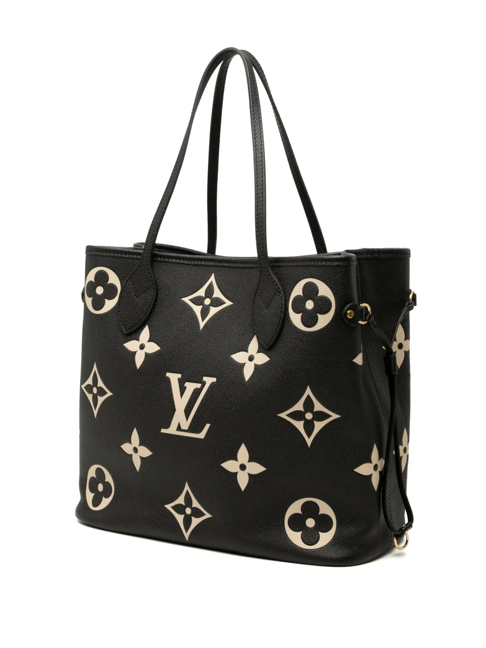 Pre-owned Louis Vuitton 2021-2025 Bicolor Monogram Giant Empreinte Neverfull Mm Tote Bag In Black