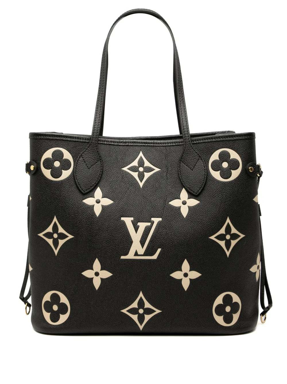 Pre-owned Louis Vuitton 2021-2025 Bicolor Monogram Giant Empreinte Neverfull Mm Tote Bag In Black