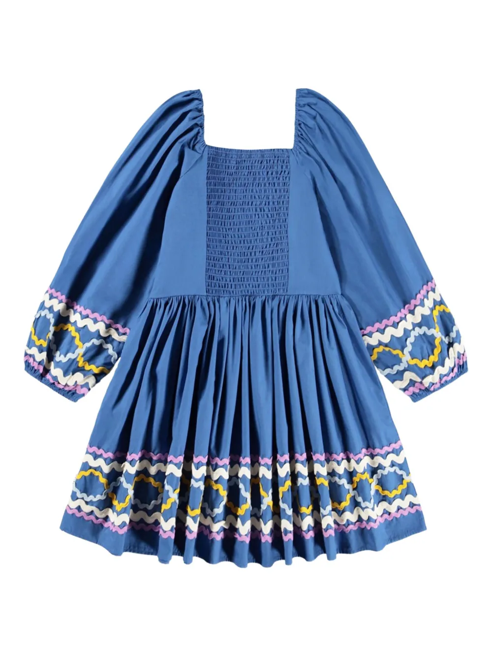 Molo Girl's Ciris Puff-sleeve Organic Cotton Dress In Blue