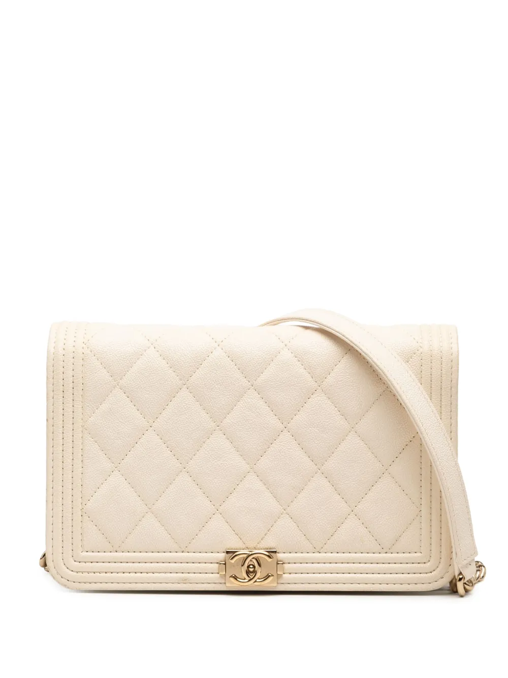 CHANEL Pre-Owned 2019 マトラッセ キャビア ボーイ ウォレットオンチェーン ショルダーバッグ - ホワイト