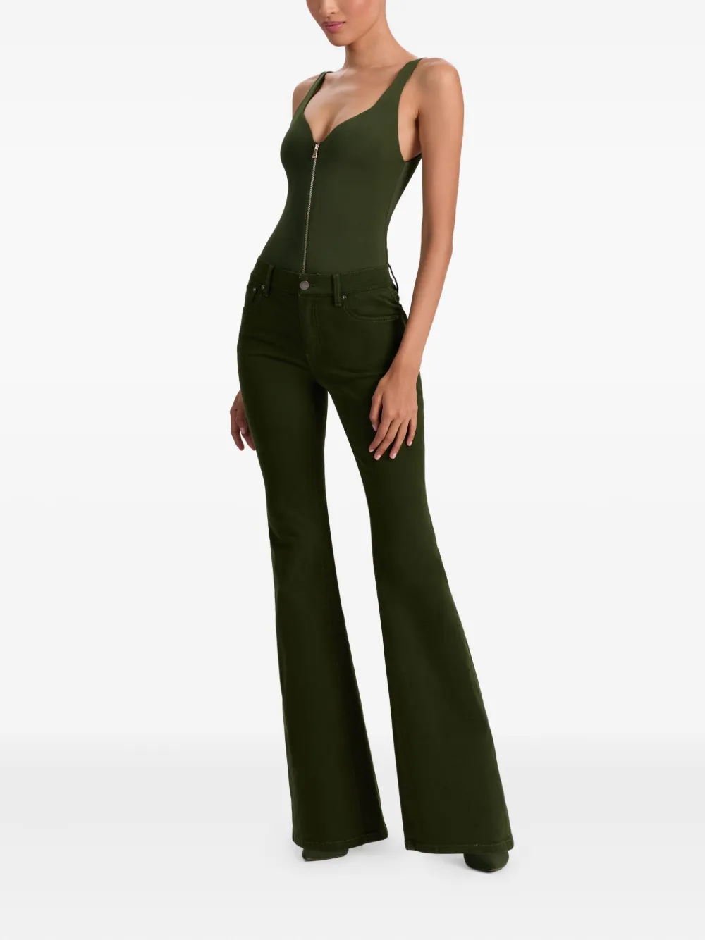 Alice And Olivia Eve Front-zip Jumpsuit In Green