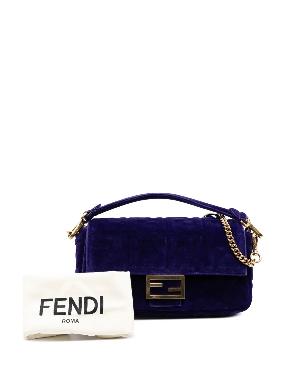 Pre-owned Fendi 2010-2025 Zucca Embossed Velvet Baguette Satchel In Purple