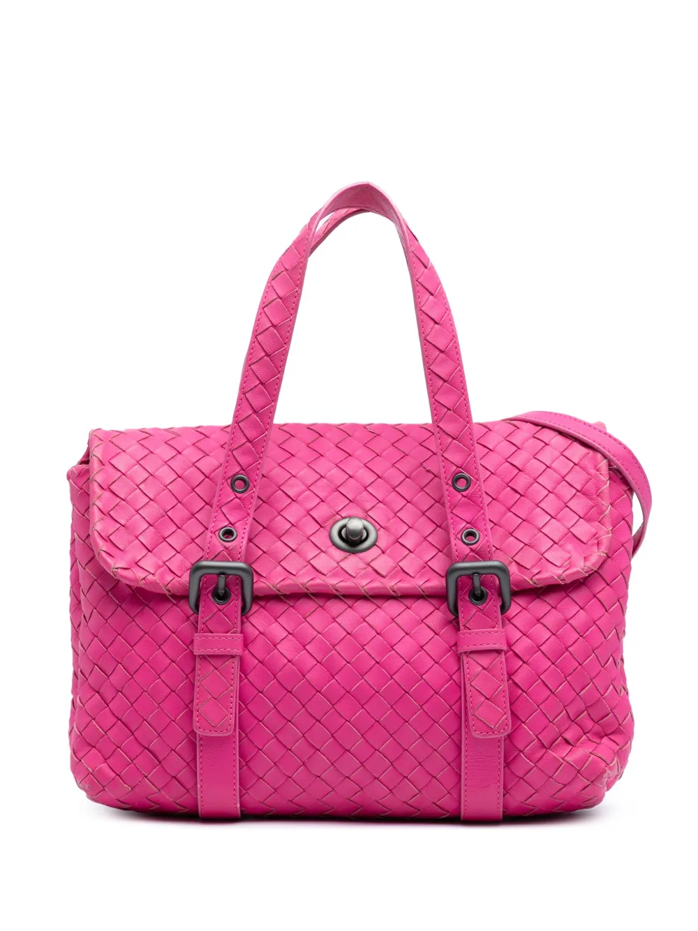 Bottega Veneta Pre-Owned 2012-2025 ナッパ イントレチャート フラップ サッチェルバッグ - ピンク