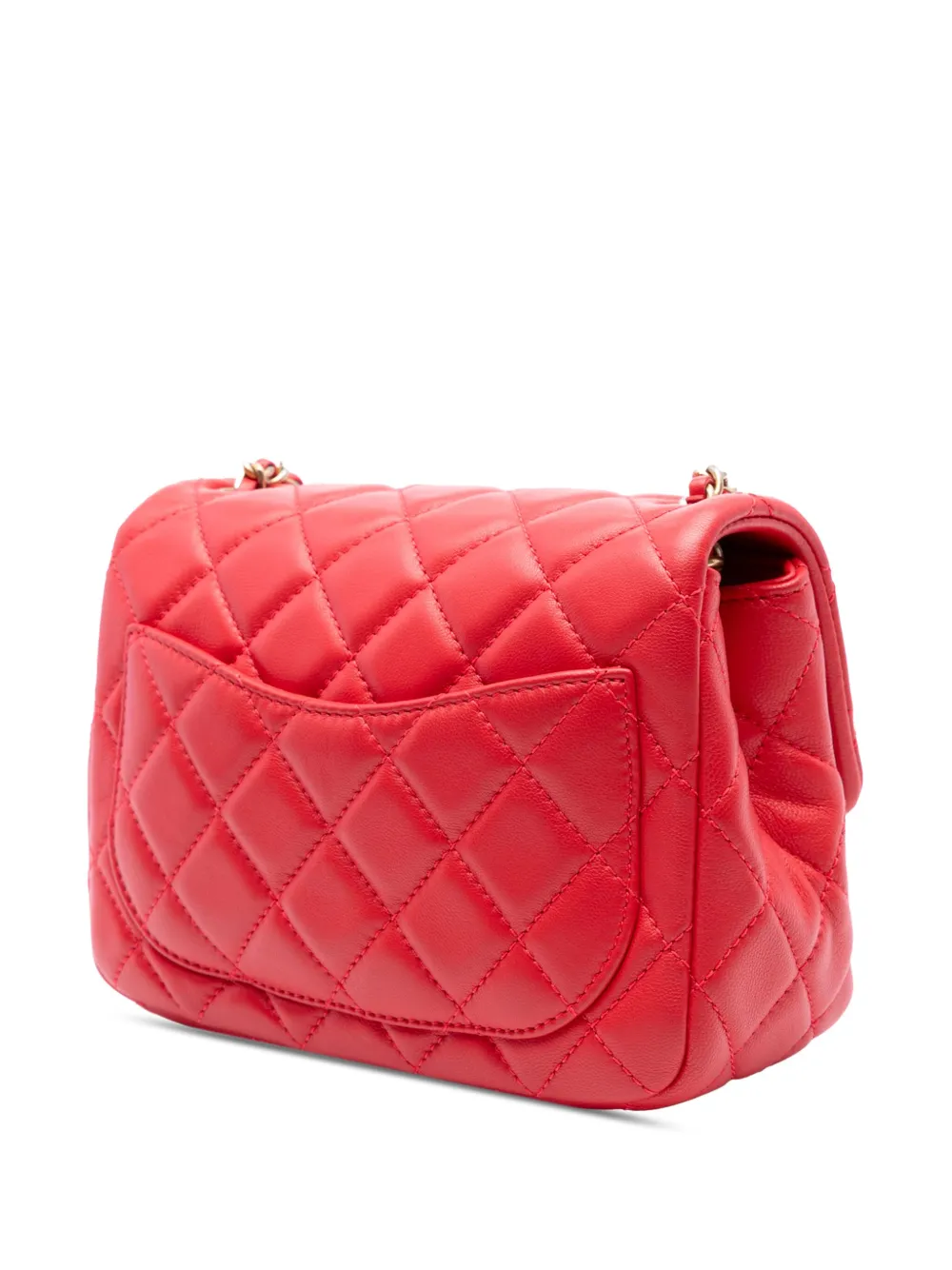 2019 Mini Square Classic Lambskin Pearl Crush Single Flap Crossbody Bag