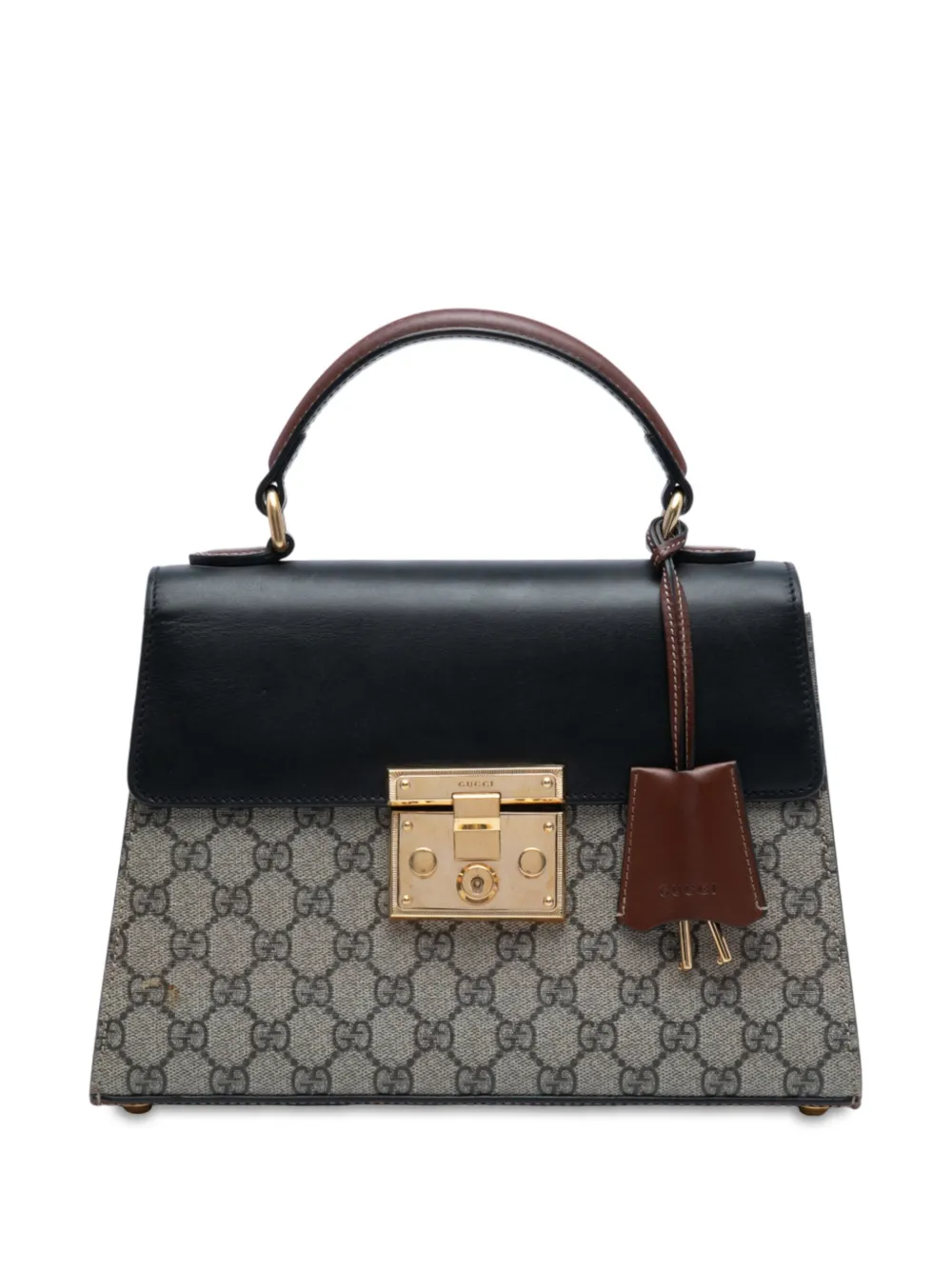 Pre-owned Gucci 2016-2025 Small Gg Supreme Padlock Satchel In Brown