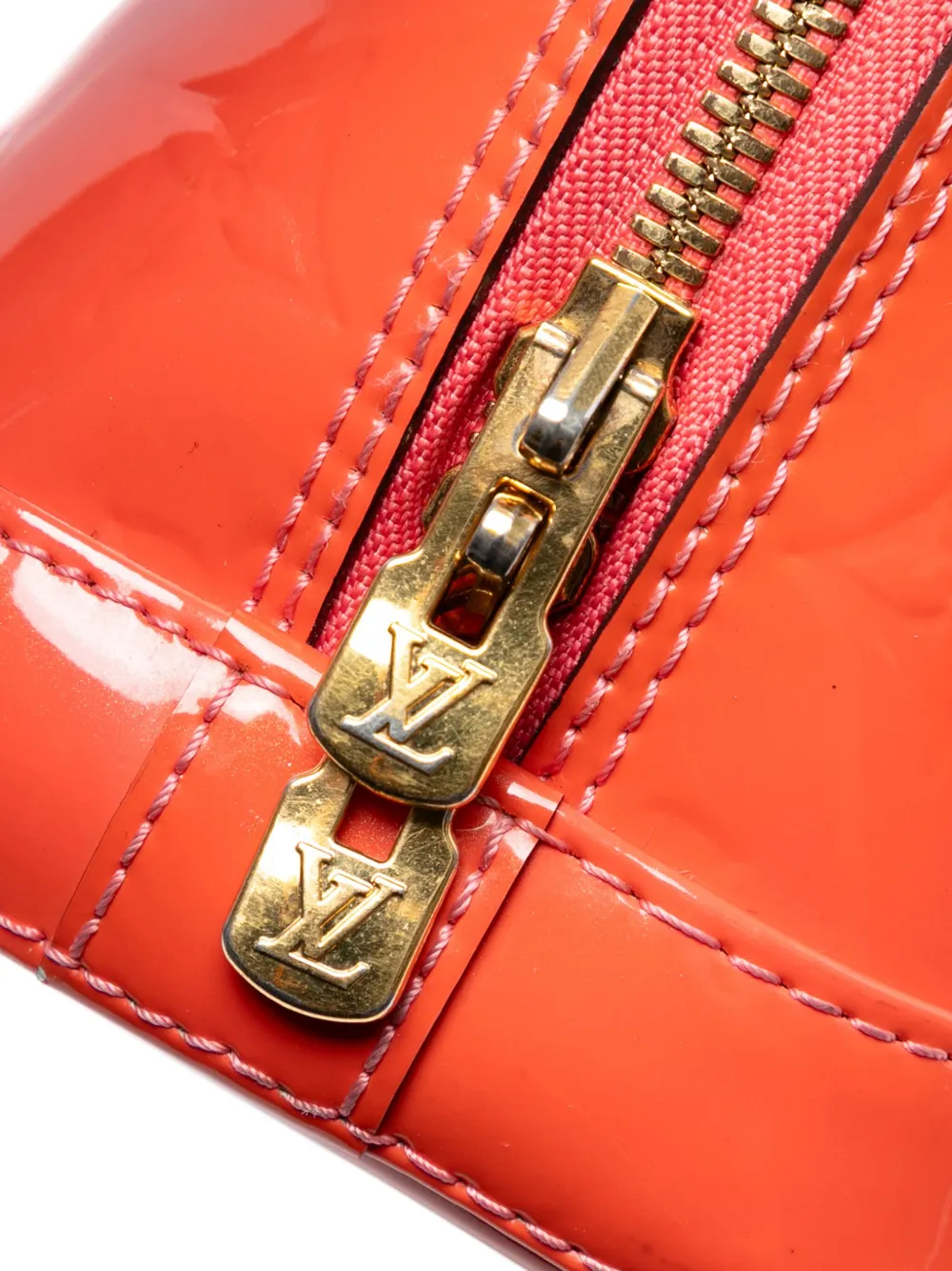 Pre-owned Louis Vuitton 2014 Monogram Vernis Alma Bb Satchel In Orange