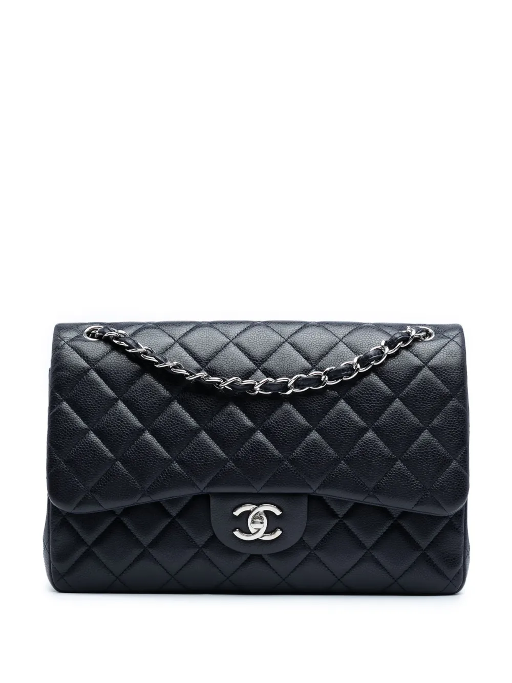 CHANEL Pre-Owned 2013-2014 ジャンボ クラシック キャビア ダブルフラップ ショルダーバッグ - ブルー CHANEL Pre-Owned 2013-2014 ジャンボ クラシック キャビア ダブルフラップ ショルダーバッグ - ブルー