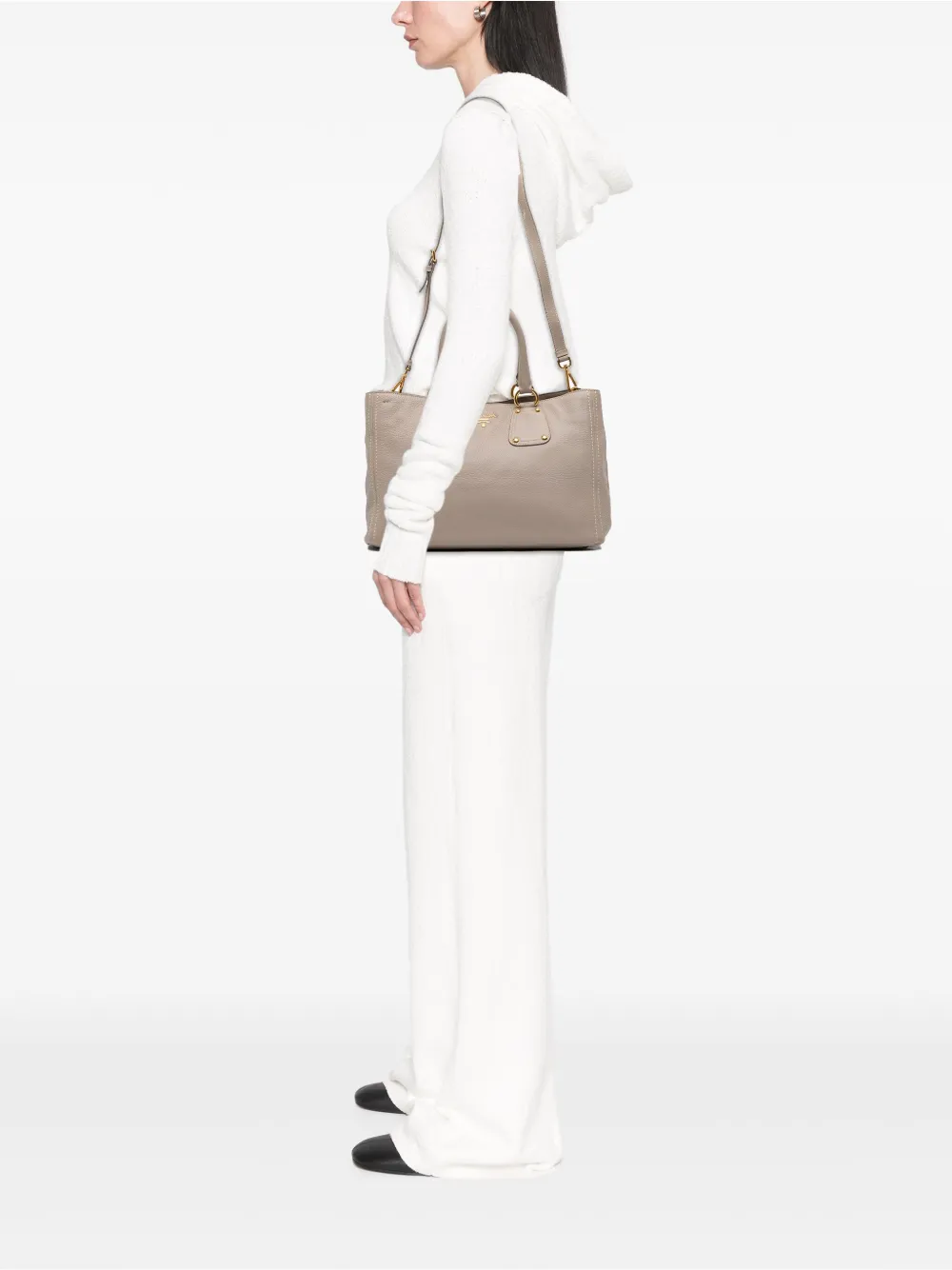 PRADA Pre-owned 2000-2025 Vitello Daino Open Convertible Tote Satchel In Gray