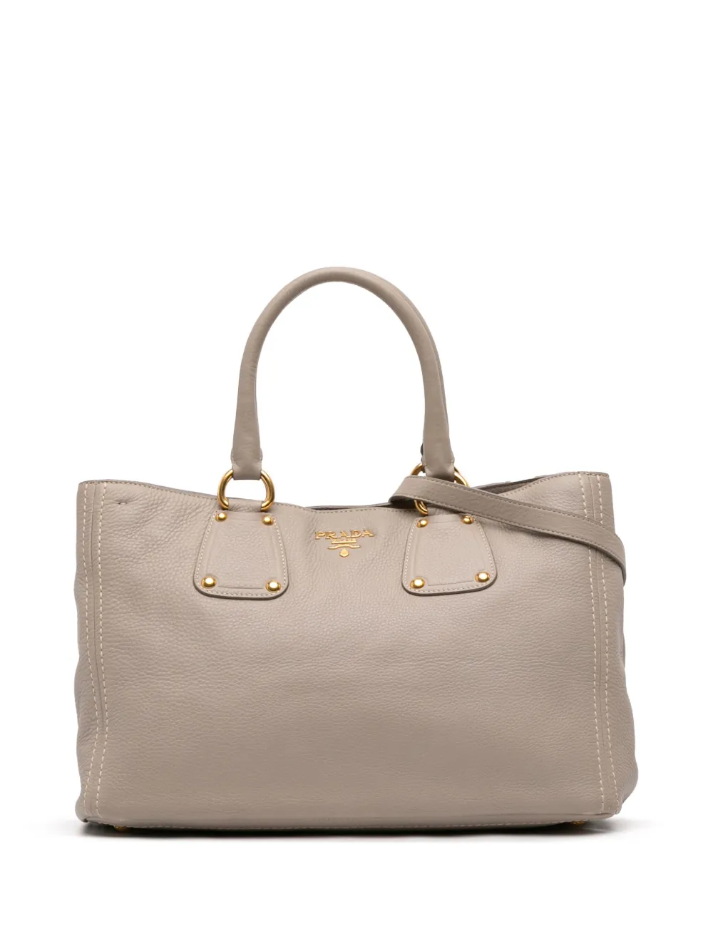 PRADA Pre-owned 2000-2025 Vitello Daino Open Convertible Tote Satchel In Gray