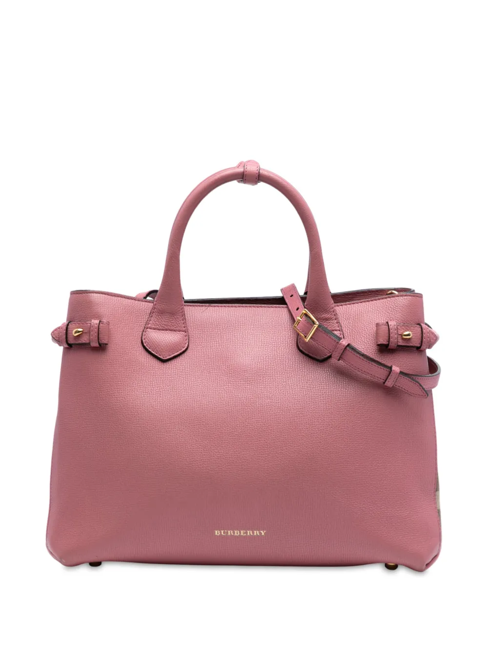 Burberry Pre-Owned 2000-2017 ミディアム レザー＆ハウスチェック バナー サッチェルバッグ - ピンク