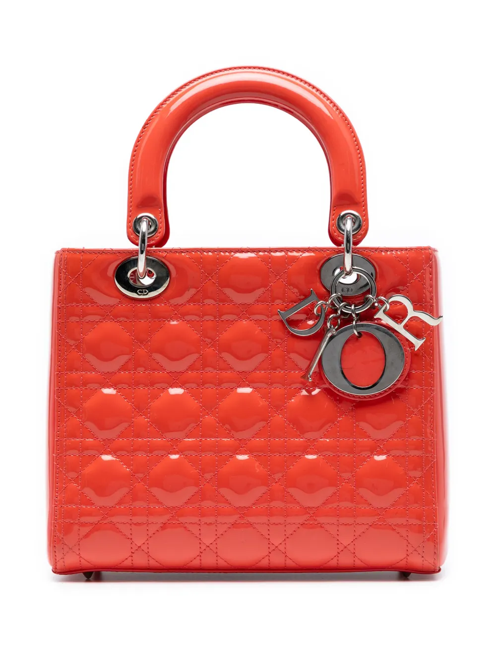 Pre-owned Dior 2012 Medium Patent Cannage Lady  Satchel In Orange