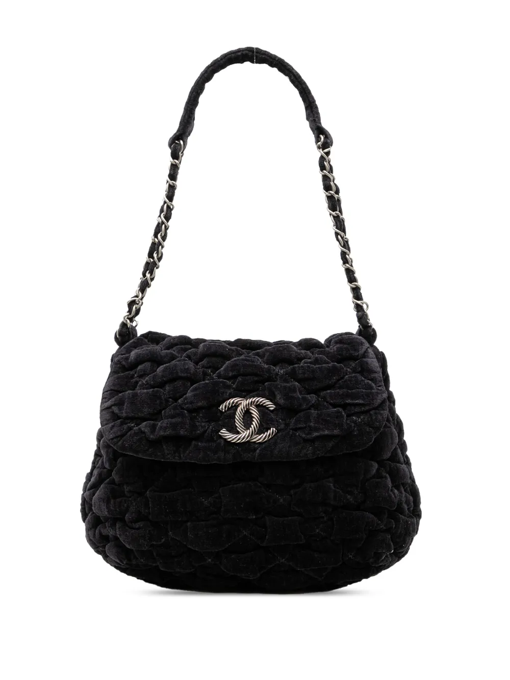 Pre-owned Chanel 2008-2009 Paris Moscou Bubble Quilted Velvet Flap Shoulder Bag In Black