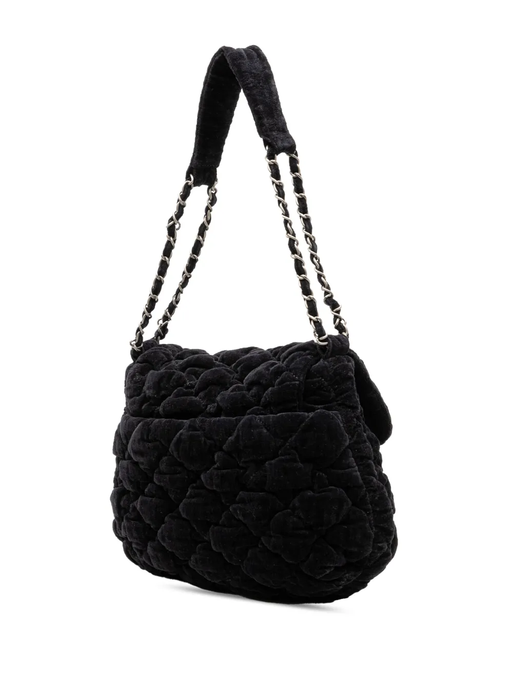 Pre-owned Chanel 2008-2009 Paris Moscou Bubble Quilted Velvet Flap Shoulder Bag In Black