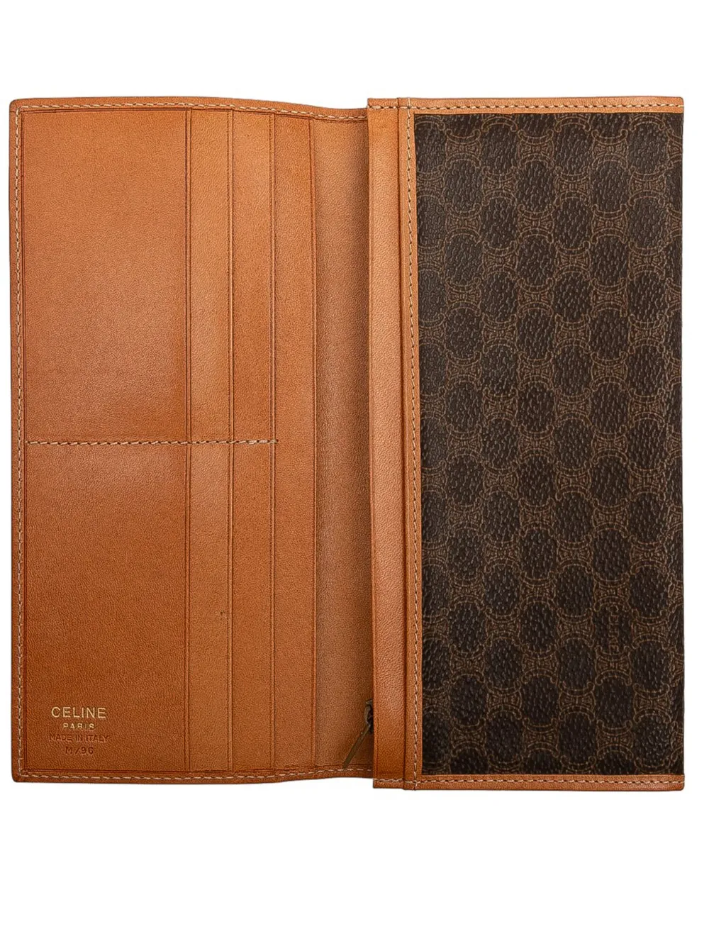Pre-owned Celine 1996 Macadam Coated Canvas Wallet Long Wallets In Brown